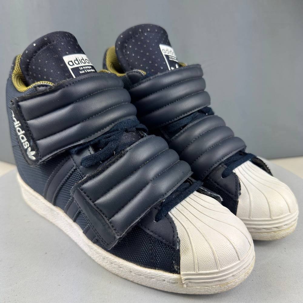 Adidas Superstar Up Strap Womens 7 Navy Blue Hidden Wedge High Top S82794 - Picture 5 of 14